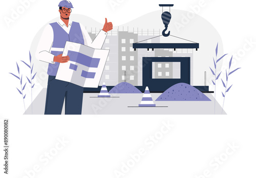 Construction Site Work 2D Illustration