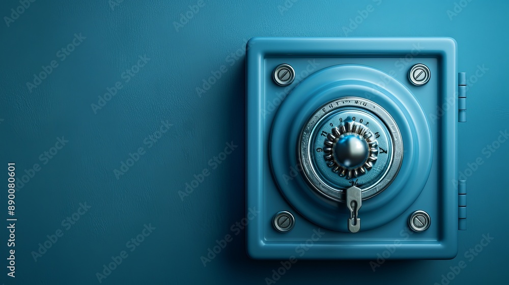 Isolated blue safe icon with combination lock, symbolizing reliable data protection. Isolated blue safe icon with combination lock, symbolizing reliable data protection.