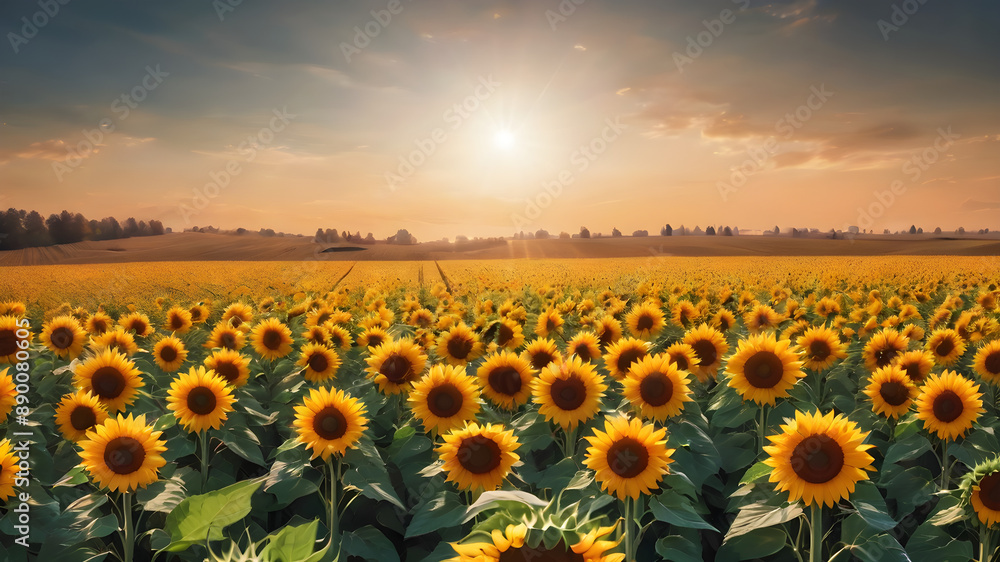 Obraz premium Sunflower field background with a sunny glow