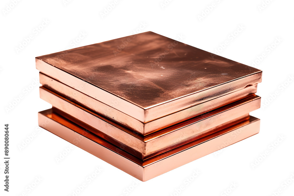 Stacked Copper Plates Reflecting Light in a Studio Setting on a Clear PNG or White Background. Stacked Copper Plates Reflecting Light in a Studio Setting on a Clear PNG or White Background.