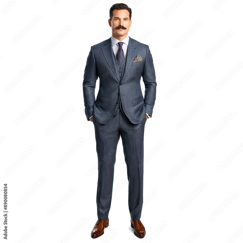 A man with a well groomed mustache a dapper suit and a pocket square his A man with a well groomed mustache a dapper suit and a pocket square his