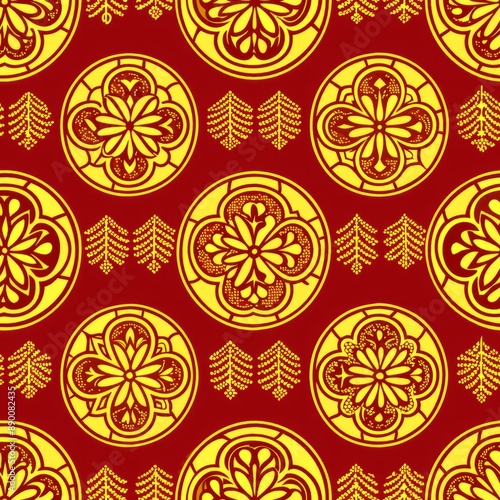 seamless pattern of Japanese kamon medallions, featuring stylized family crests, Generative AI