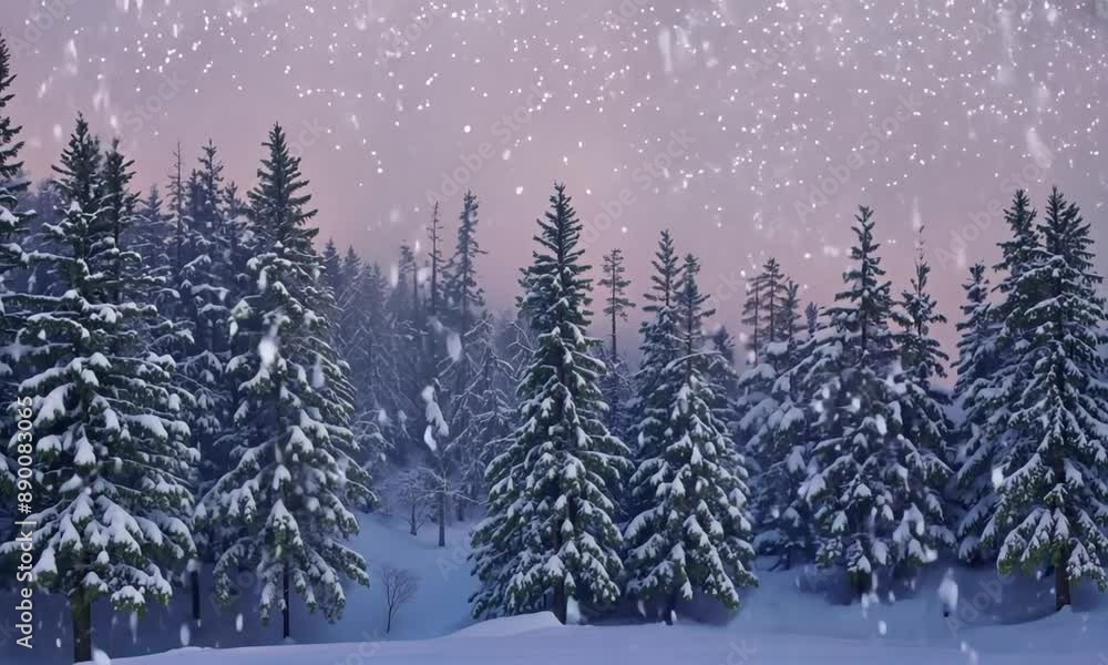 Heavy snowfall illuminating a serene twilight forest Heavy snowfall illuminating a serene twilight forest