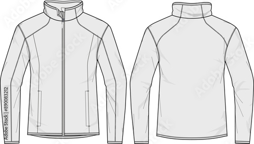 Polar Fleece Softshell jacket technical CAD fashion illustration front and back views