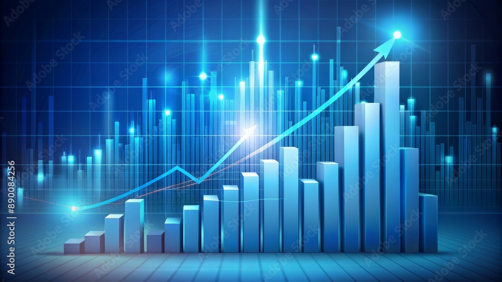 Business concept visualized with a growing graph and charts on a blue background, symbolizing financial success, investment, and strategic planning for corporate growth. Business concept visualized with a growing graph and charts on a blue background, symbolizing financial success, investment, and strategic planning for corporate growth.