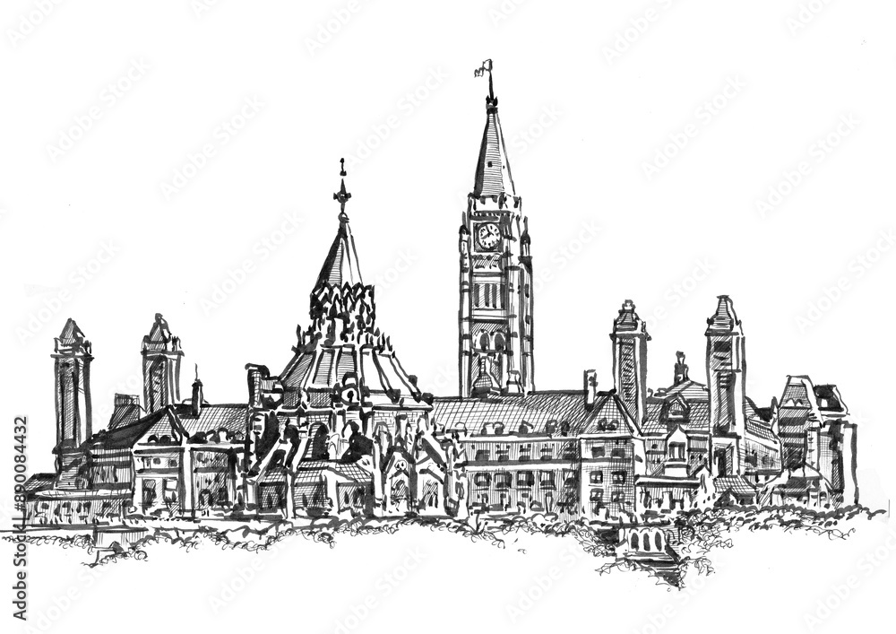 Fototapeta premium Medieval castle. Hand drawing sketch. Illustration jpg