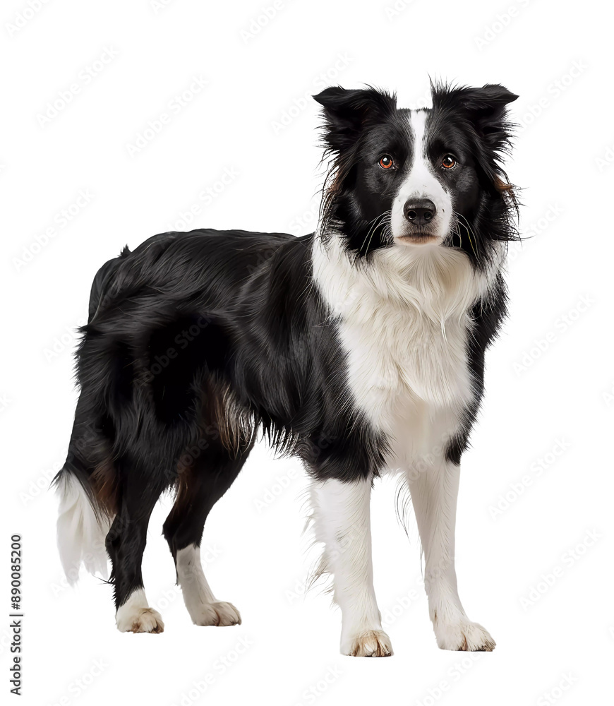 typical black with white Border Colie dog, standing on the ground, handsome, dignified typical black with white Border Colie dog, standing on the ground, handsome, dignified