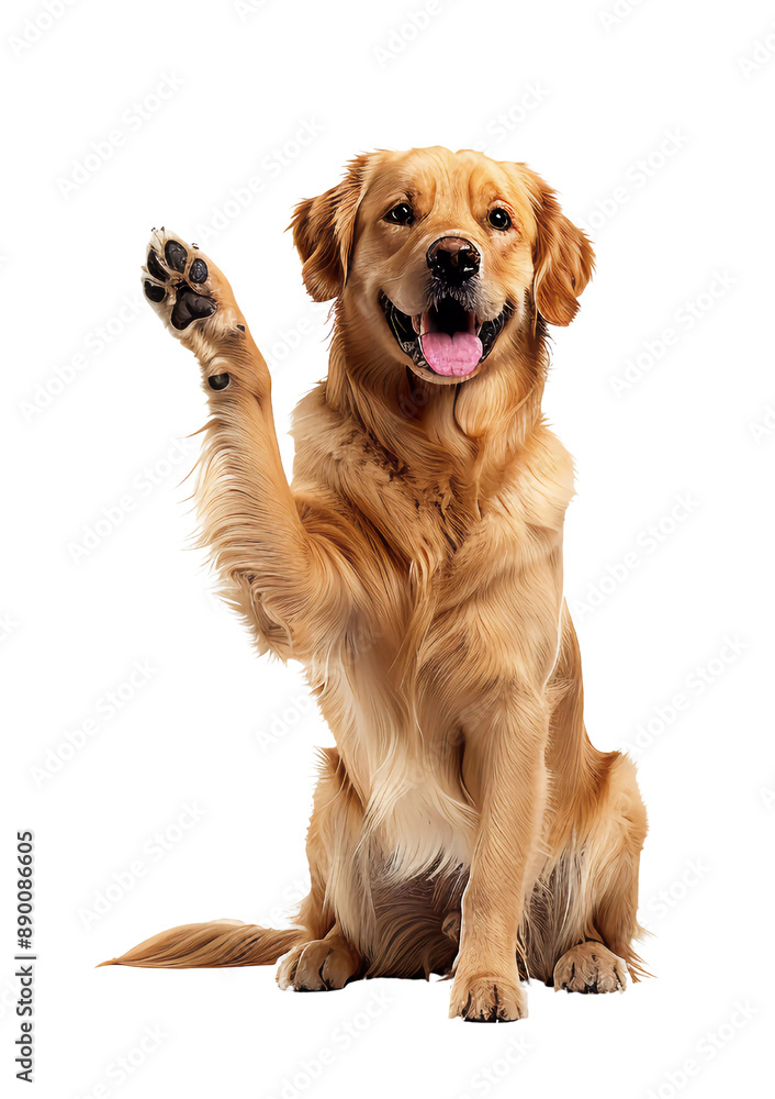 Golden Retriever giving high five, isolated on white, dog, puppy Golden Retriever giving high five, isolated on white, dog, puppy