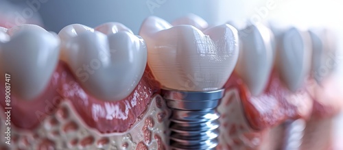 Close-up of Dental Implants in Jawbone with Artificial Teeth for Oral Health and Dentistry photo