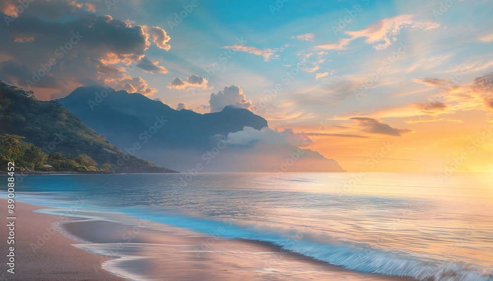 Silhouette of mountains against the background of a fading twilight sky near the ocean Silhouette of mountains against the background of a fading twilight sky near the ocean