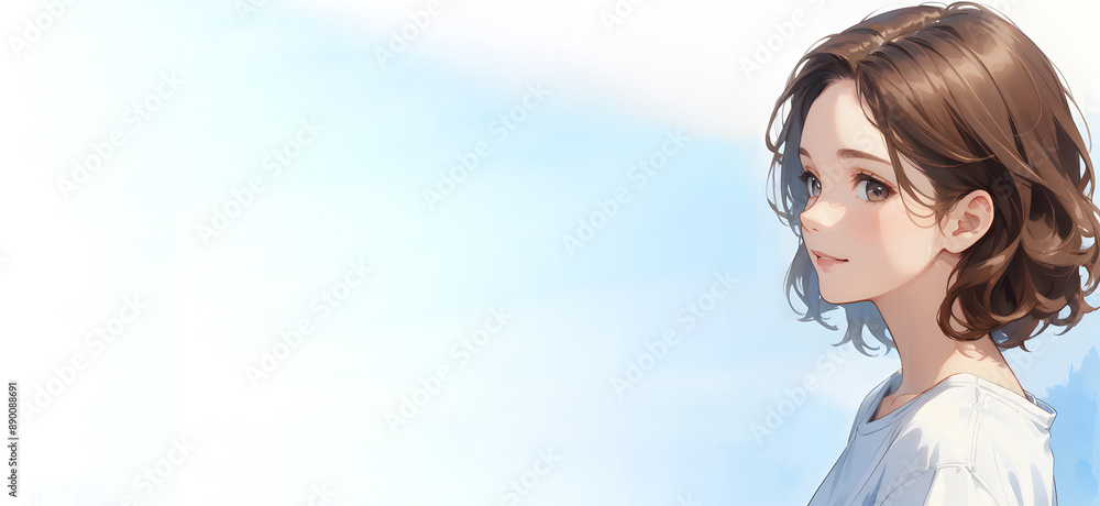 Φωτογραφία 淡い背景と女性の横顔のイラスト