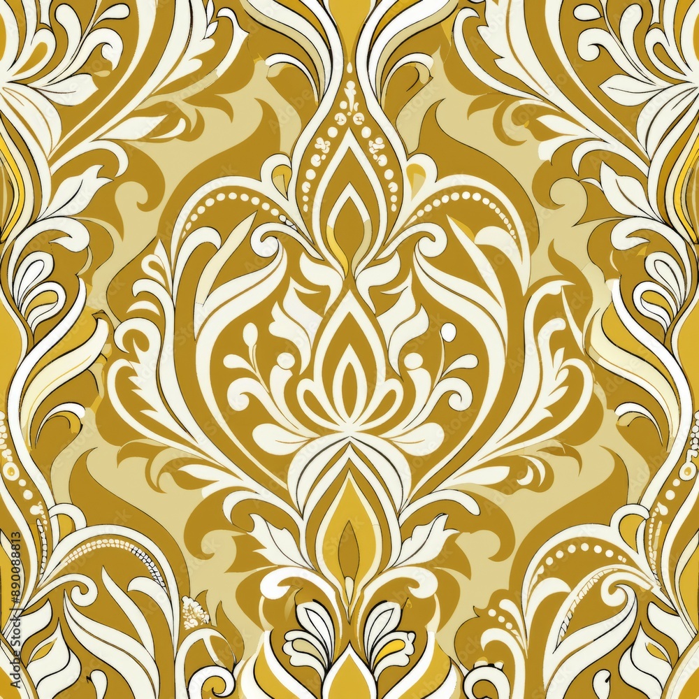 seamless pattern of intricate ogee motifs with metallic gold highlights, adding a touch of luxury, Generative AI seamless pattern of intricate ogee motifs with metallic gold highlights, adding a touch of luxury, Generative AI