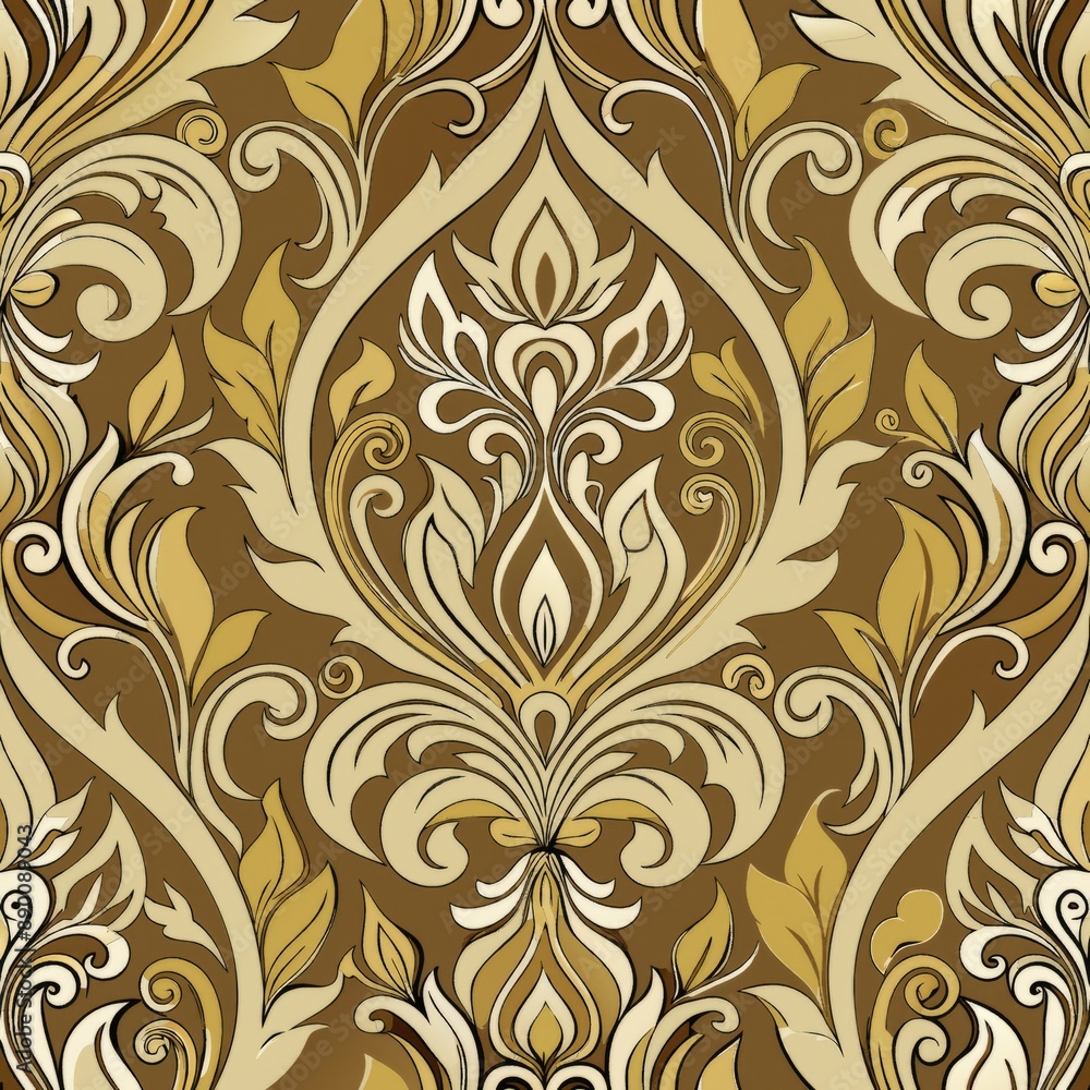 seamless pattern of intricate ogee motifs with metallic gold highlights, adding a touch of luxury, Generative AI seamless pattern of intricate ogee motifs with metallic gold highlights, adding a touch of luxury, Generative AI