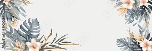 Elegant floral arrangement featuring delicate flowers and tropical leaves on a white background. Perfect for nature-inspired designs and decor.