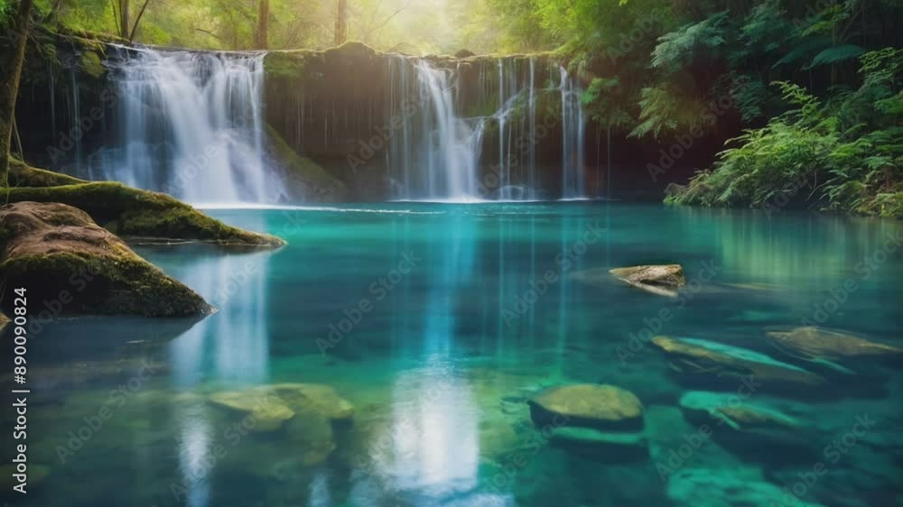 waterfall in the forest, seamless looping animation video background waterfall in the forest, seamless looping animation video background