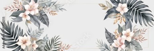 Elegant floral arrangement featuring delicate flowers and tropical leaves on a white background. Perfect for nature-inspired designs and decor.
