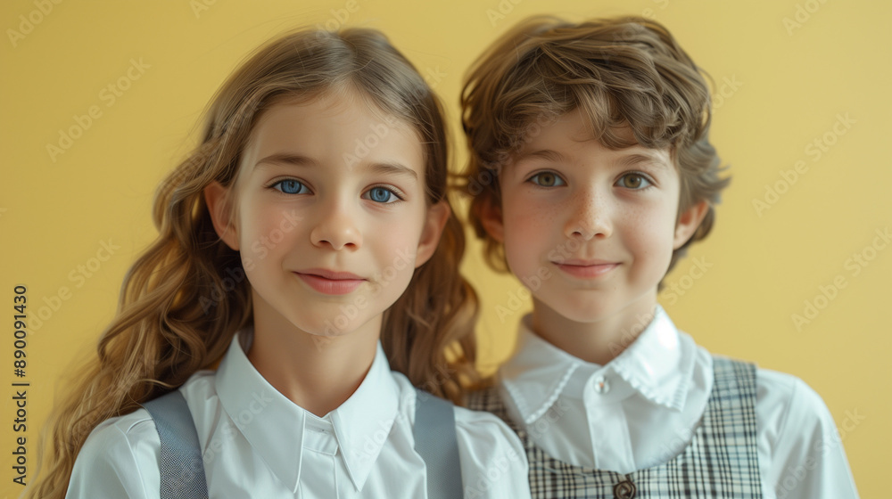 Kids sport fresh school uniforms, excited for the new term.
Kids sport fresh school uniforms, excited for the new term.
