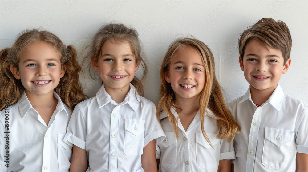 Kids model neat, new school uniforms, ready for the school year.
Kids model neat, new school uniforms, ready for the school year.