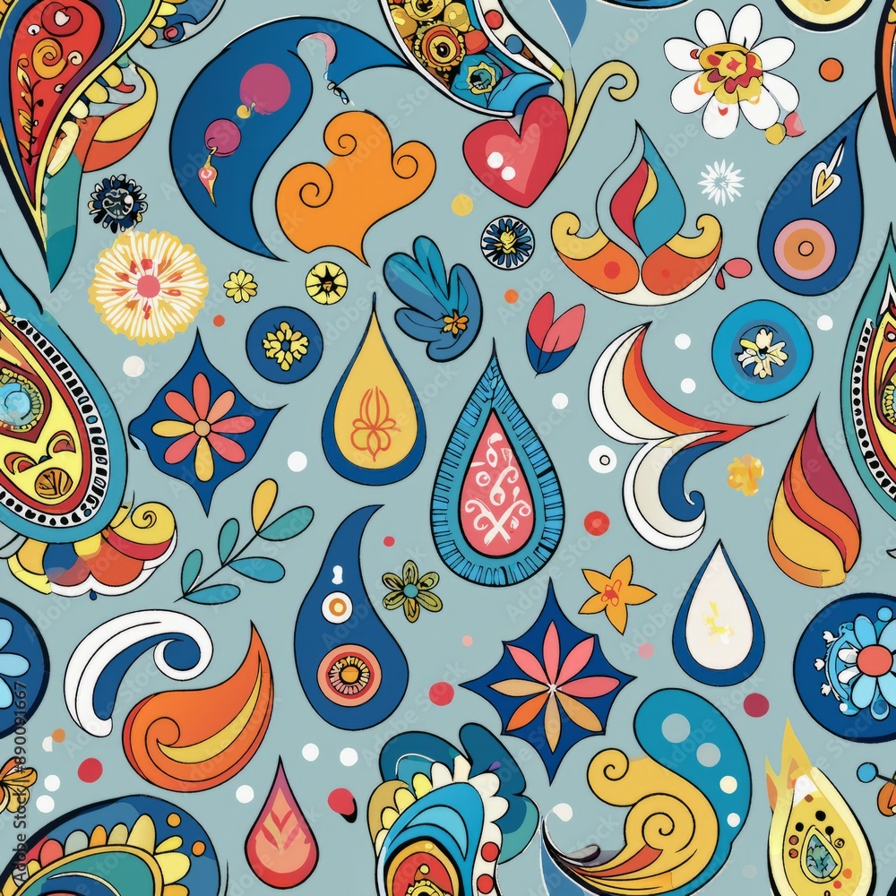 seamless pattern of whimsical ogee shapes with whimsical doodles and illustrations, Generative AI seamless pattern of whimsical ogee shapes with whimsical doodles and illustrations, Generative AI