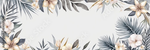 Elegant floral arrangement featuring delicate flowers and tropical leaves on a white background. Perfect for nature-inspired designs and decor.