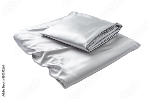 A Silver Satin Pillowcase's Serene Embrace: A Visual Ode to Sleep and Luxury on a Clear PNG or White Background.