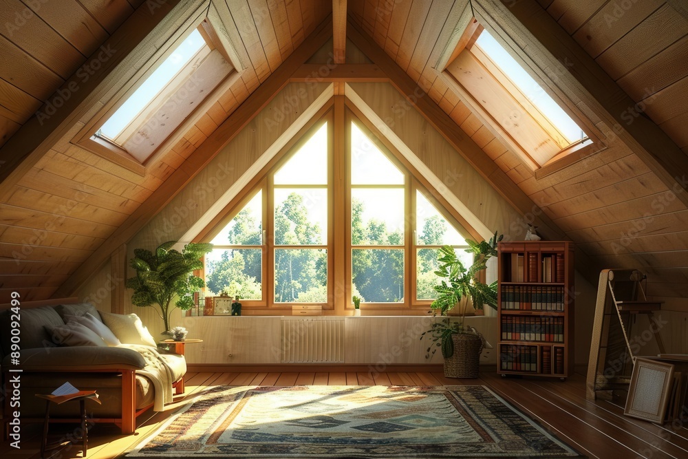 Cozy Attic Renovation. Tranquil and Serene Living Space Concept Cozy Attic Renovation. Tranquil and Serene Living Space Concept