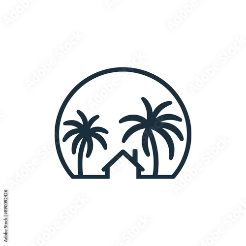 simple palm tree house logo vector illustration template design