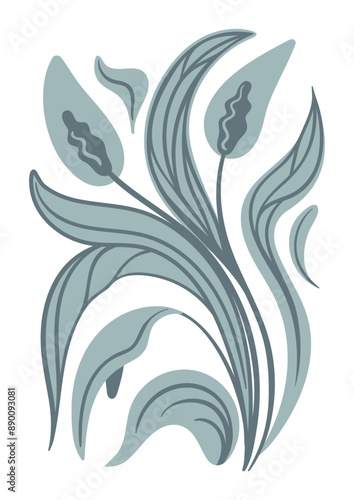 Spathiphyllum. Modern flowers, decorative pattern of pastel colors in geometric shapes. Abstract groovy botanical poster. Aesthetic vector vintage illustration.