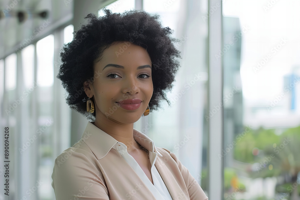 Confident African American Businesswoman in Modern Office Setting, Professional Corporate Portrait, Empowered Female Leader Confident African American Businesswoman in Modern Office Setting, Professional Corporate Portrait, Empowered Female Leader
