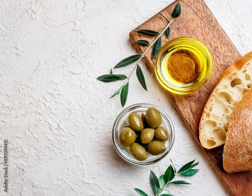 Wallpaper Mural Fresh Olive Branch on White Marble Background Torontodigital.ca