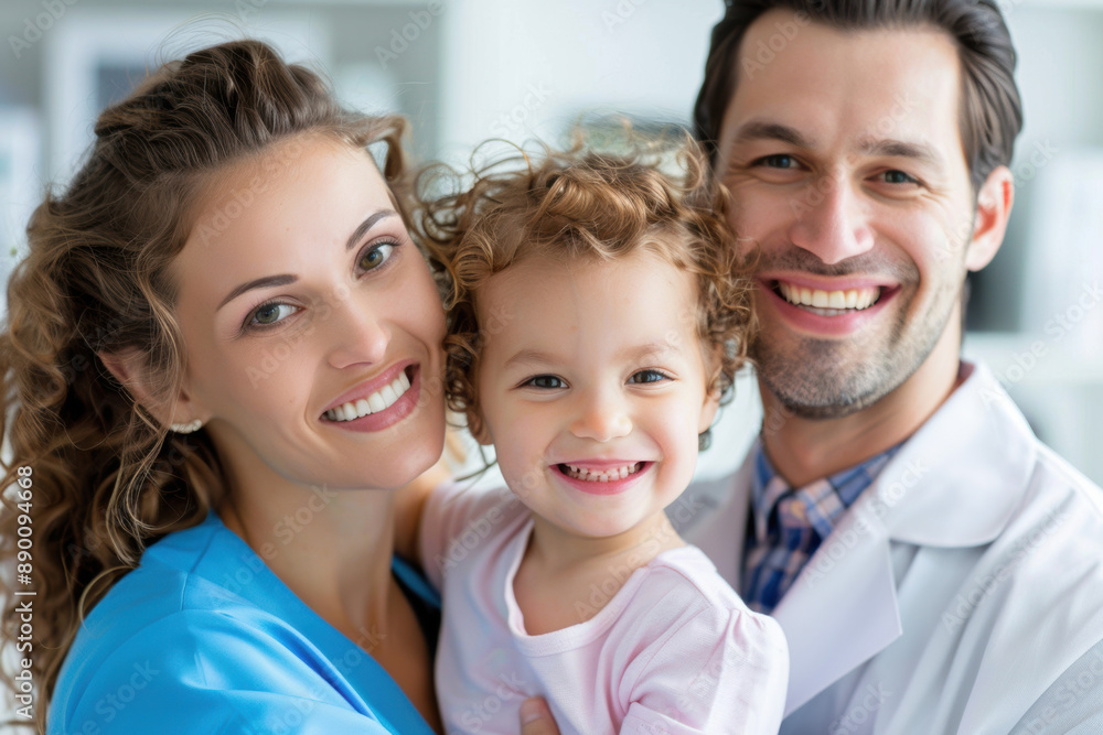 Smiling child with pediatrician and nurse in a clinic Smiling child with pediatrician and nurse in a clinic