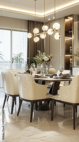 Elegant and Spacious Dining Room. Modern and inviting dining space for large gatherings © Irfanan
