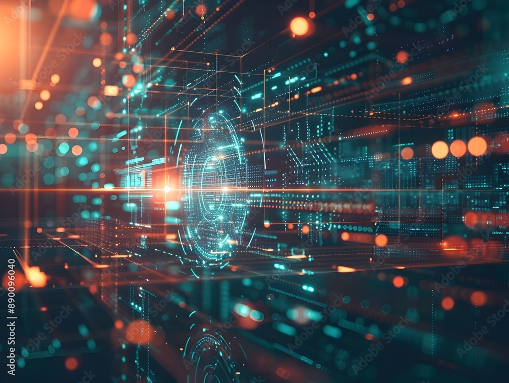 Futuristic Business Presentation with Holographic Data Projections and Network Connections in Technology Networking and Digital Communication Futuristic Business Presentation with Holographic Data Projections and Network Connections in Technology Networking and Digital Communication
