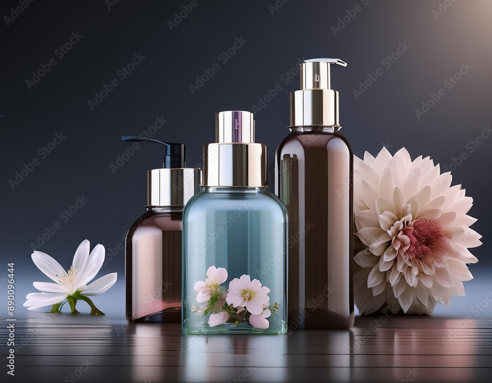 Cosmetic Bottles with Floral Design Cosmetic Bottles with Floral Design