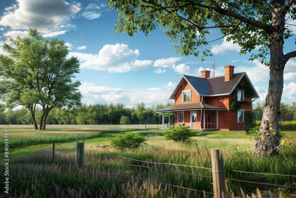 Obraz premium Tranquil Farmhouse Retreat. Peaceful countryside living concept
