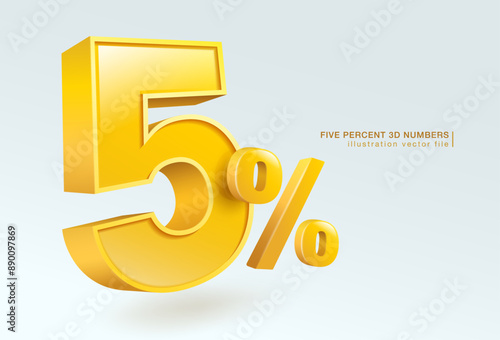 Five percent number or 5% special offer isolated on white background. 3d illustration vector file.