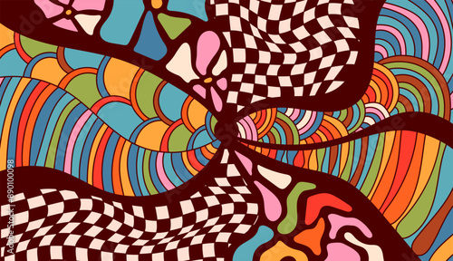 Psychedelic coloring page groovy warm color.