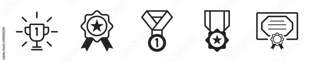 Awards icon set. Set of 5 outline icons related to awards, cup,success. Linear icon collection. Awards outline icons collection. Editable stroke. Vector illustration. Awards icon set. Set of 5 outline icons related to awards, cup,success. Linear icon collection. Awards outline icons collection. Editable stroke. Vector illustration.