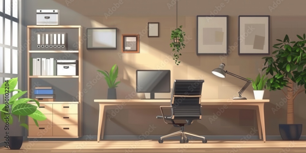 Modern Home Office. Comfortable and Stylish Home Workspace Concept Modern Home Office. Comfortable and Stylish Home Workspace Concept