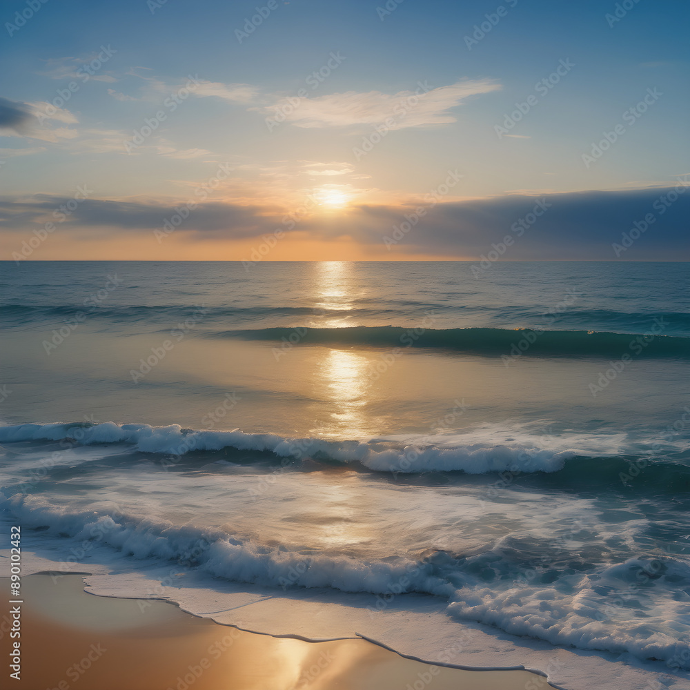 Calm ocean waves with a blue sky background Calm ocean waves with a blue sky background