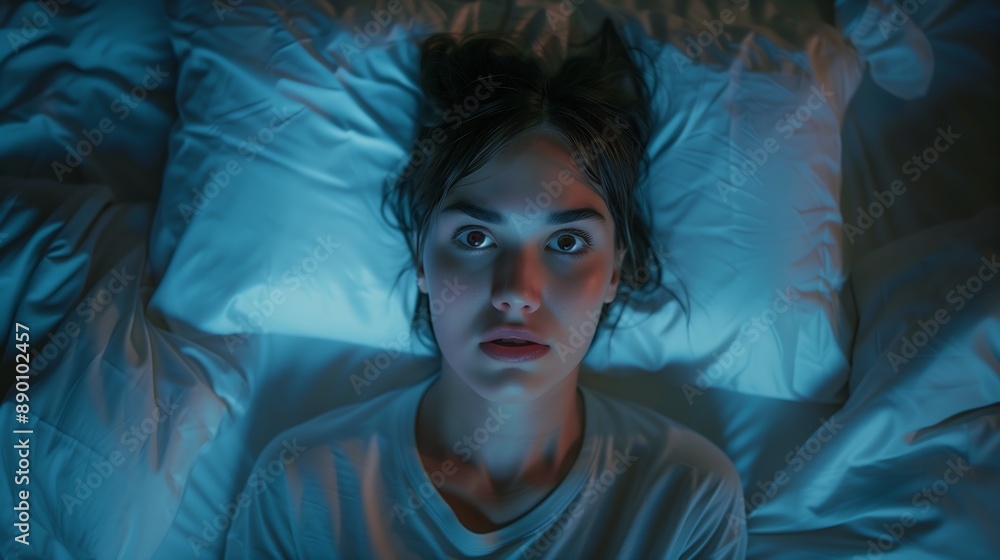 Woman in Bed with a Worried Expression Woman in Bed with a Worried Expression