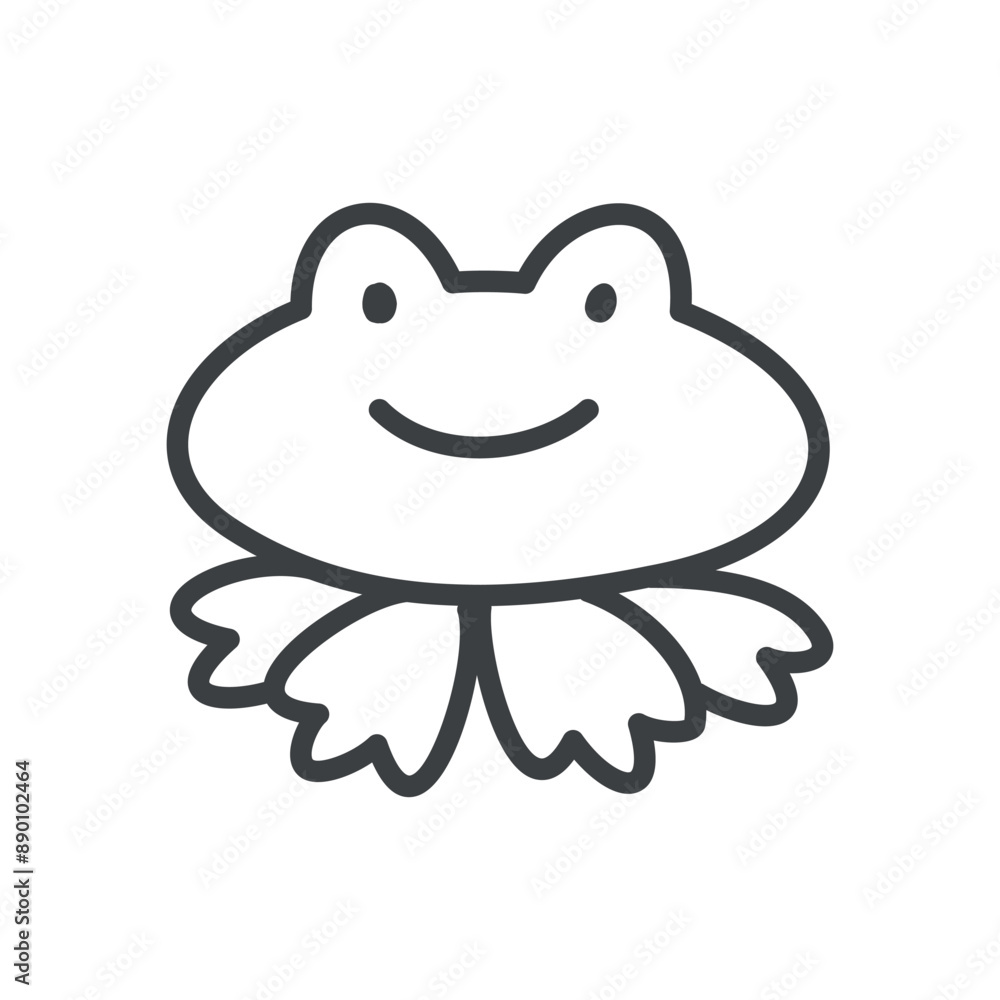 Cute frog icon. Hand drawn monochrome illustration of a smiling little ...