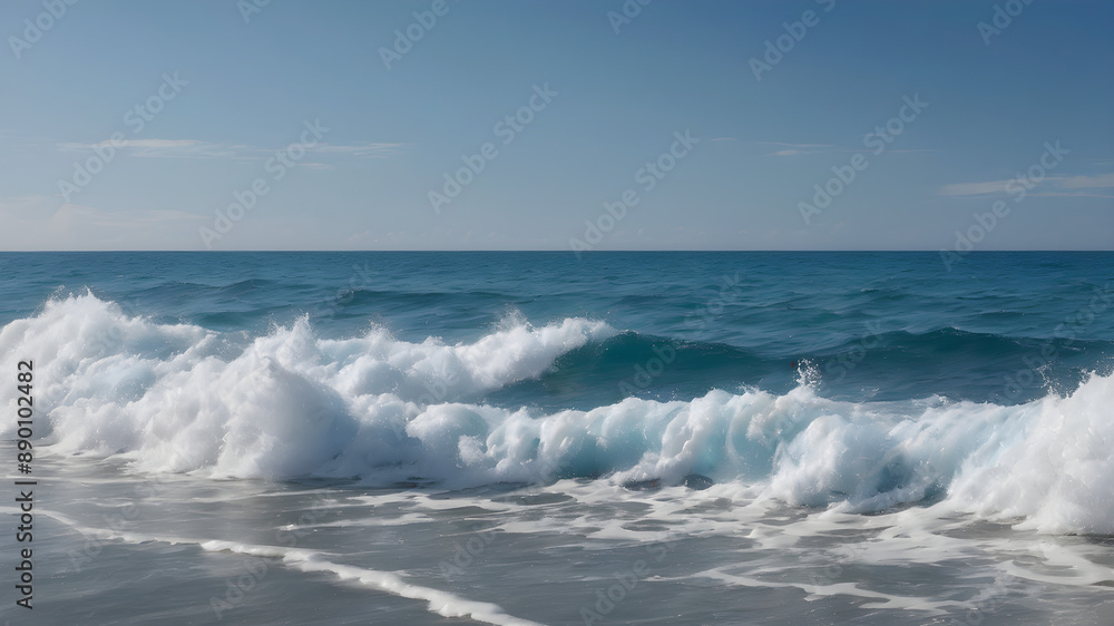 Calm ocean waves with a blue sky background Calm ocean waves with a blue sky background
