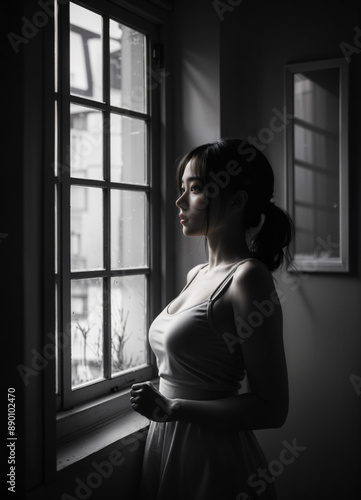 Free Download woman looks at the window  - GFXLoad