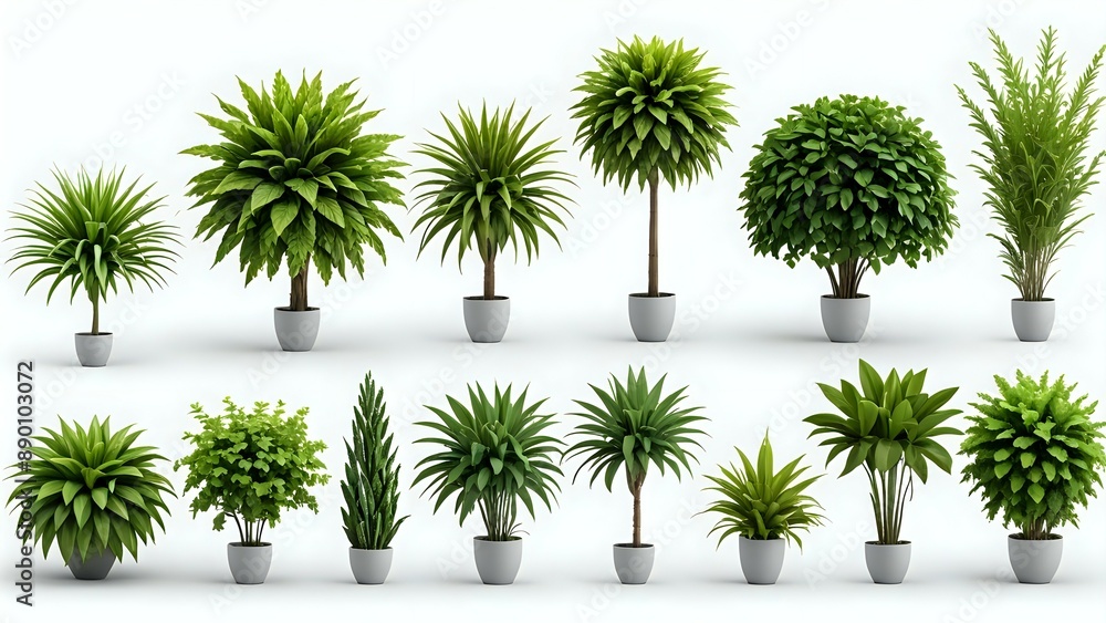 Collection of green potted plants isolated on white background. Collection of green potted plants isolated on white background.