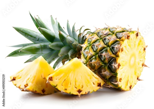 a freshly sliced pineapple on a white background, good nutrition month photo