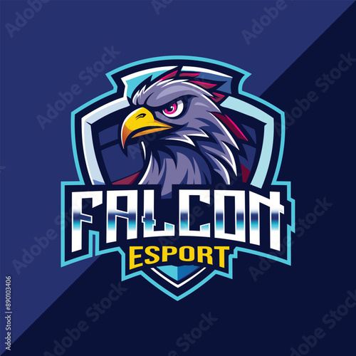 Falcon mascot esport logo design with shield