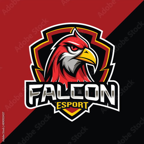 Falcon mascot esport logo design with shieldFalcon mascot esport logo design with shield