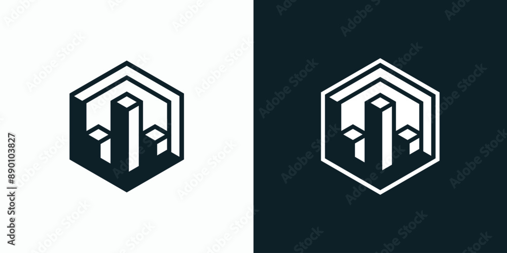 Vector logo design of geometric hexagon shape growth graph with three-dimensional effect modern, simple, clean and abstract style. Vector logo design of geometric hexagon shape growth graph with three-dimensional effect modern, simple, clean and abstract style.