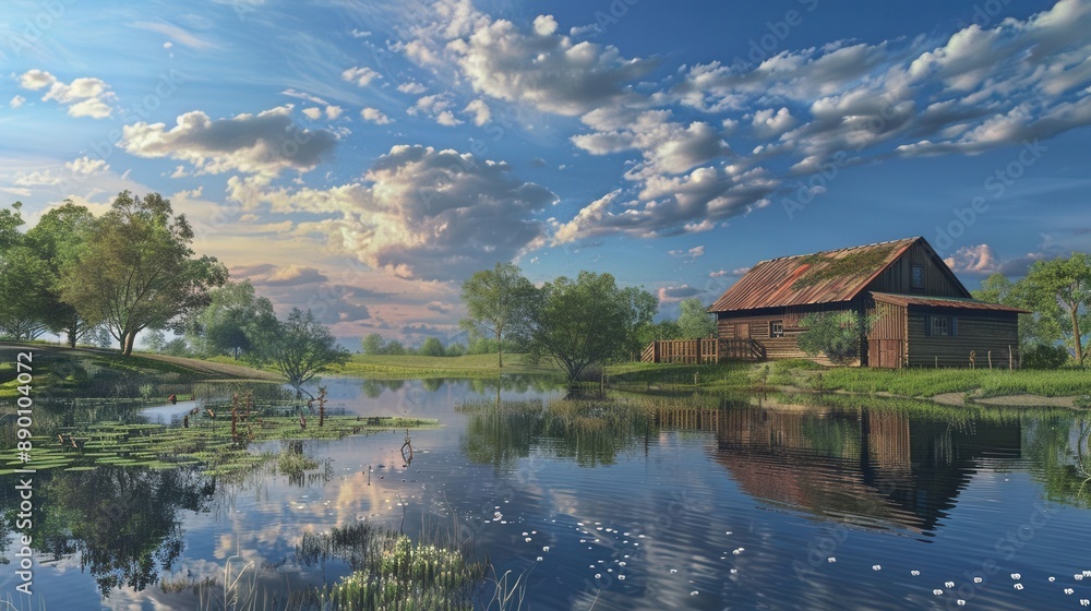 Fototapeta premium Tranquil Countryside Charm. Embracing the serenity of rural living concept